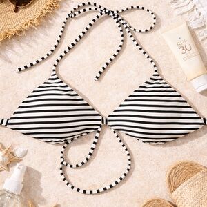 Hollister Black and White Striped Triangle Bikini Top Size XS